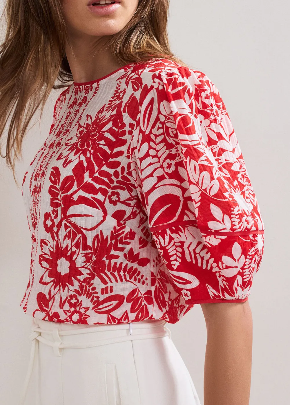 Fluffy Soft Puff Sleeve Art Print Ladies Top