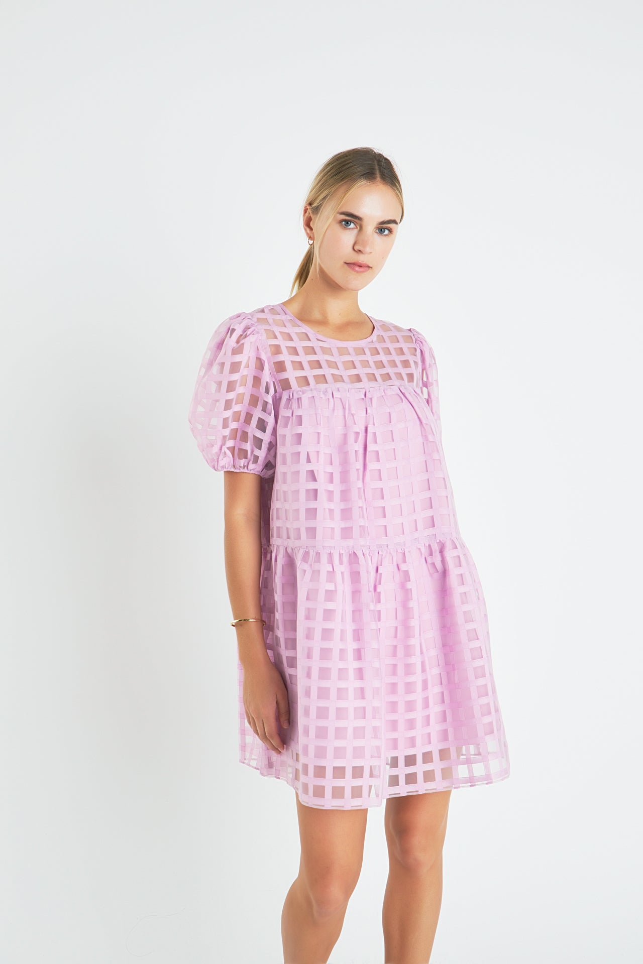 Gridded Organza Mini Dress