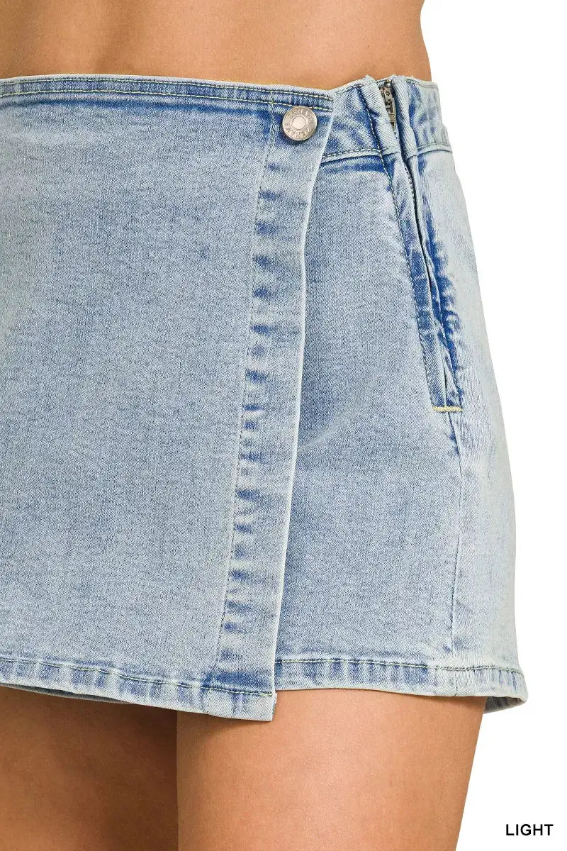Wrap Front Denim Skort