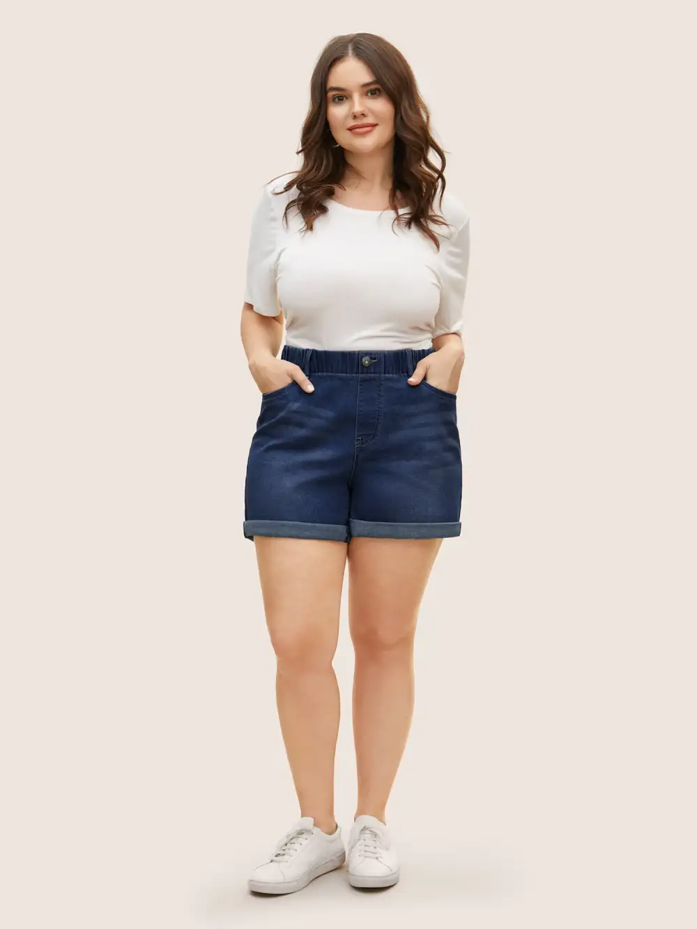 Light Wash Button Up Roll Hem Denim Shorts