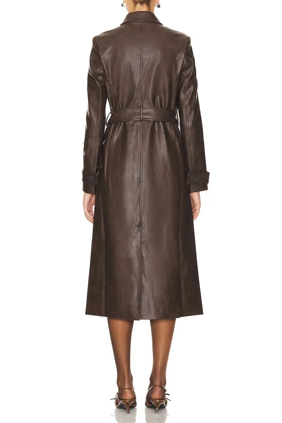 Faux Leather Trench Coat-Dark Chocolate