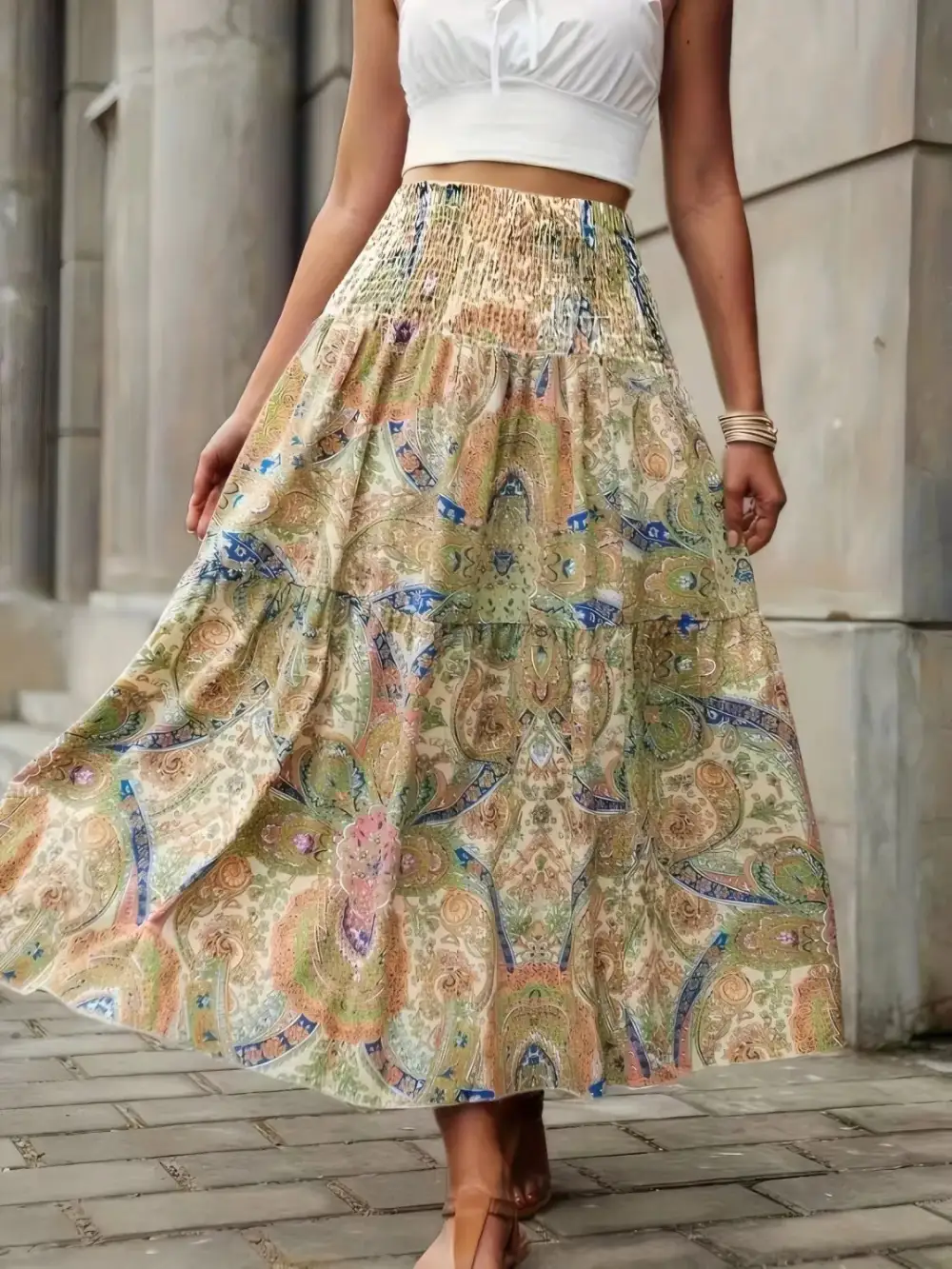 Smocked High Waist Skirt
