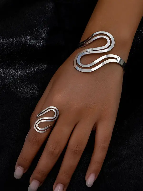 Geometric Cutout Bracelet And Bracelet And Ring Set