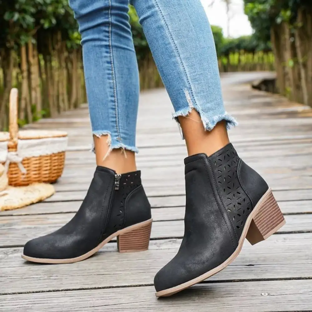 Block-Heel Ankle Boots With Cutout Detail