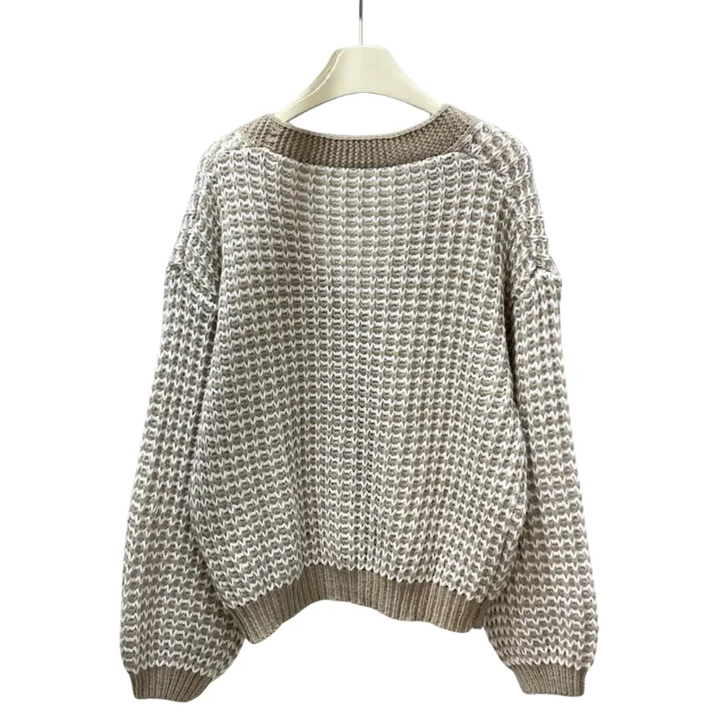 Button Front Contrast Knit Cardigan