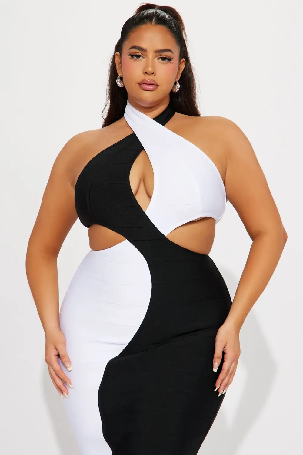 North Bandage Midi Dress - Black/White