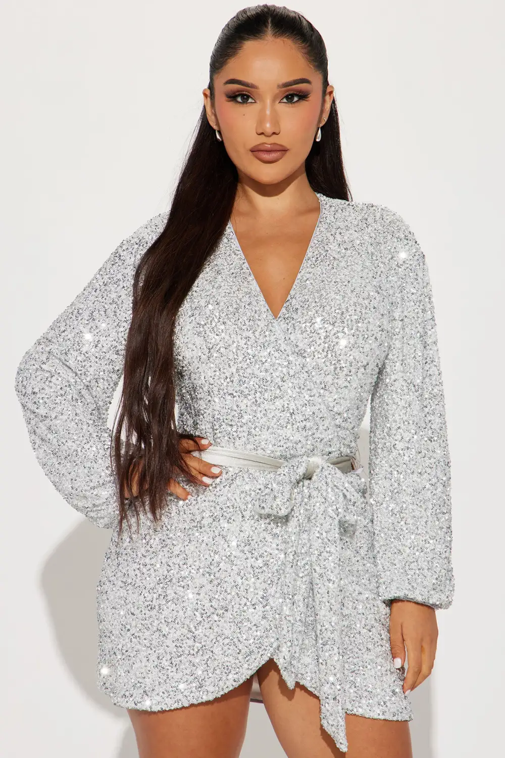 Wrap It Up Sequin Mini Dress - Silver