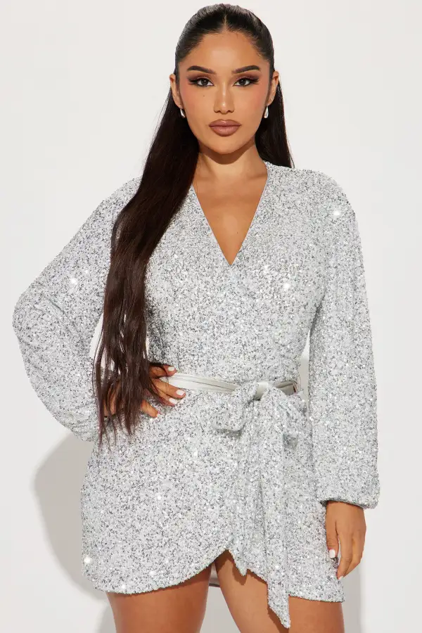 Wrap It Up Sequin Mini Dress - Silver
