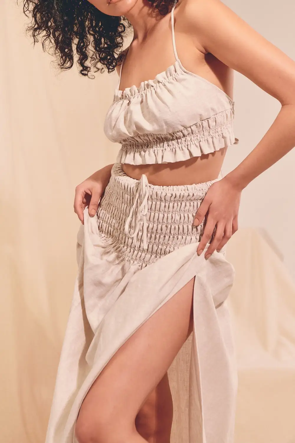 Cece Linen Crop- Natural Kiva