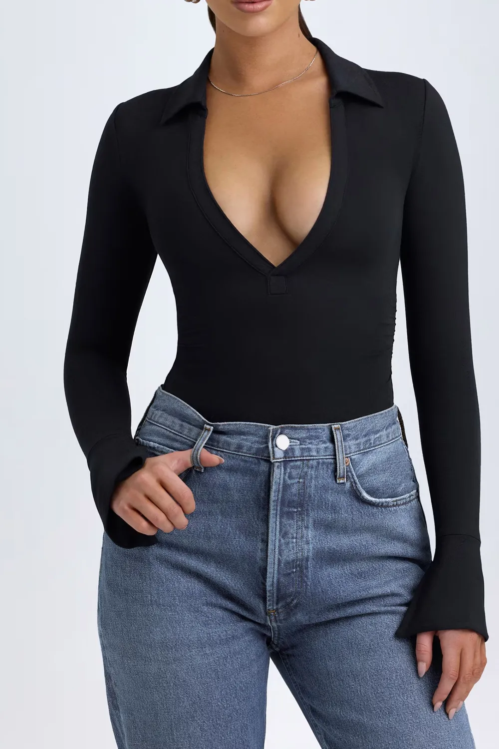 Sexy Deep V Slim Fit Women's Long Sleeve Bodysuit