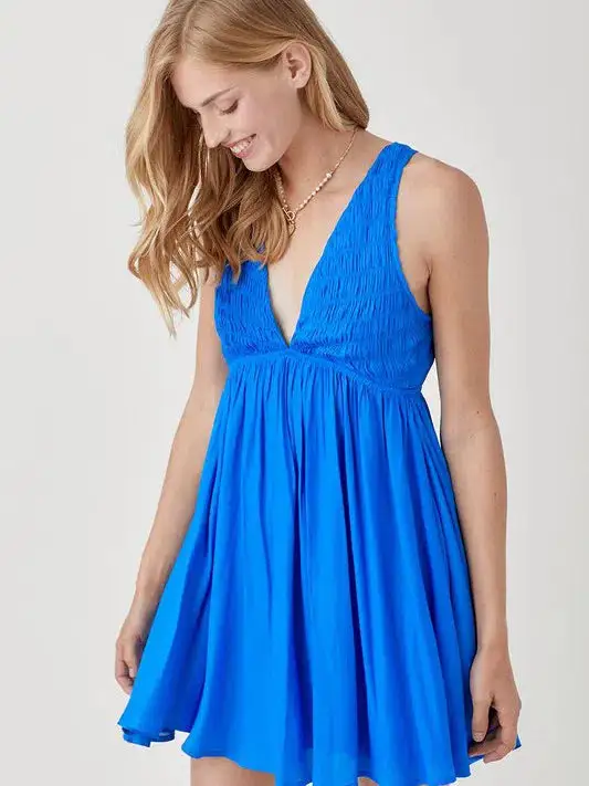 Take Me to the Ocean V-Neck Smocked Mini Sundress