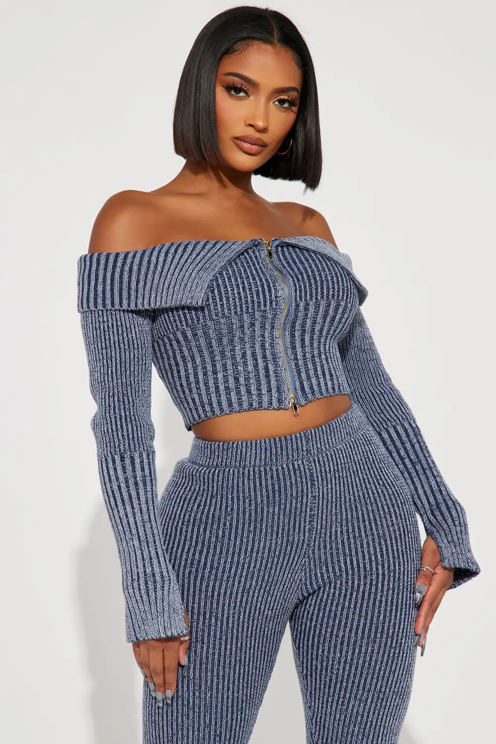 New Day Sweater Mineral Wash Legging Set - Blue