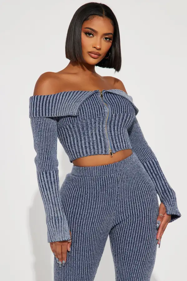 New Day Sweater Mineral Wash Legging Set - Blue
