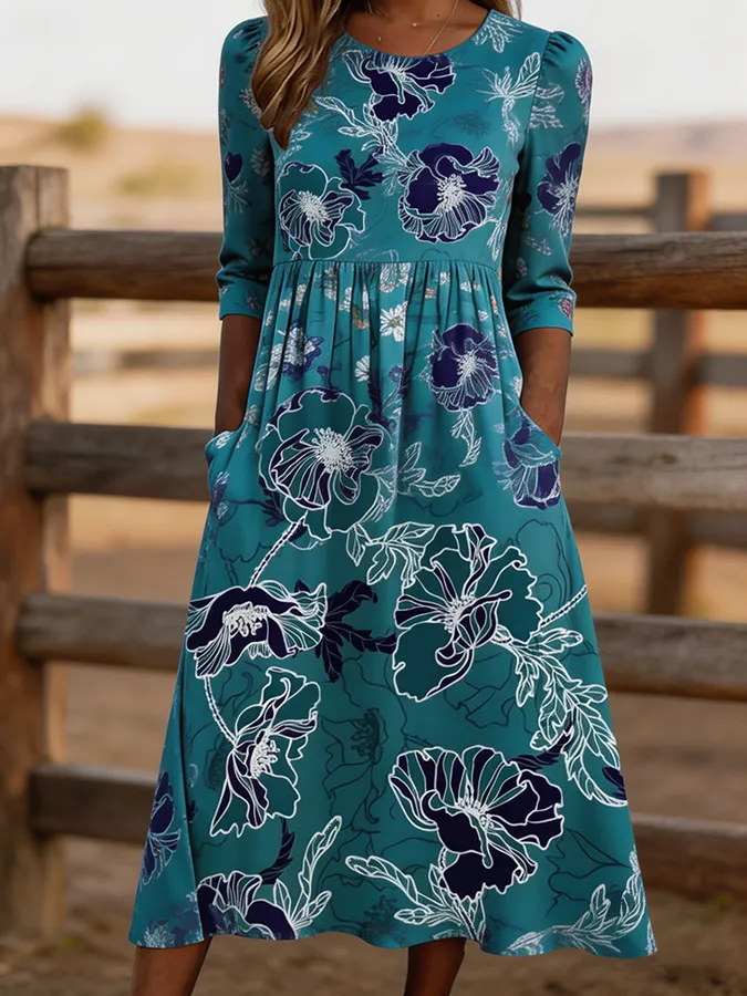 Women's Floral Print Western Midi Dress