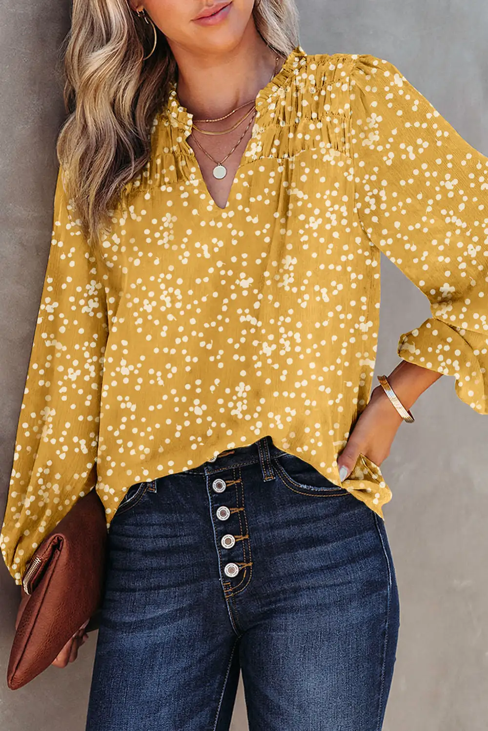 Leopard Print Split Neck Blouse