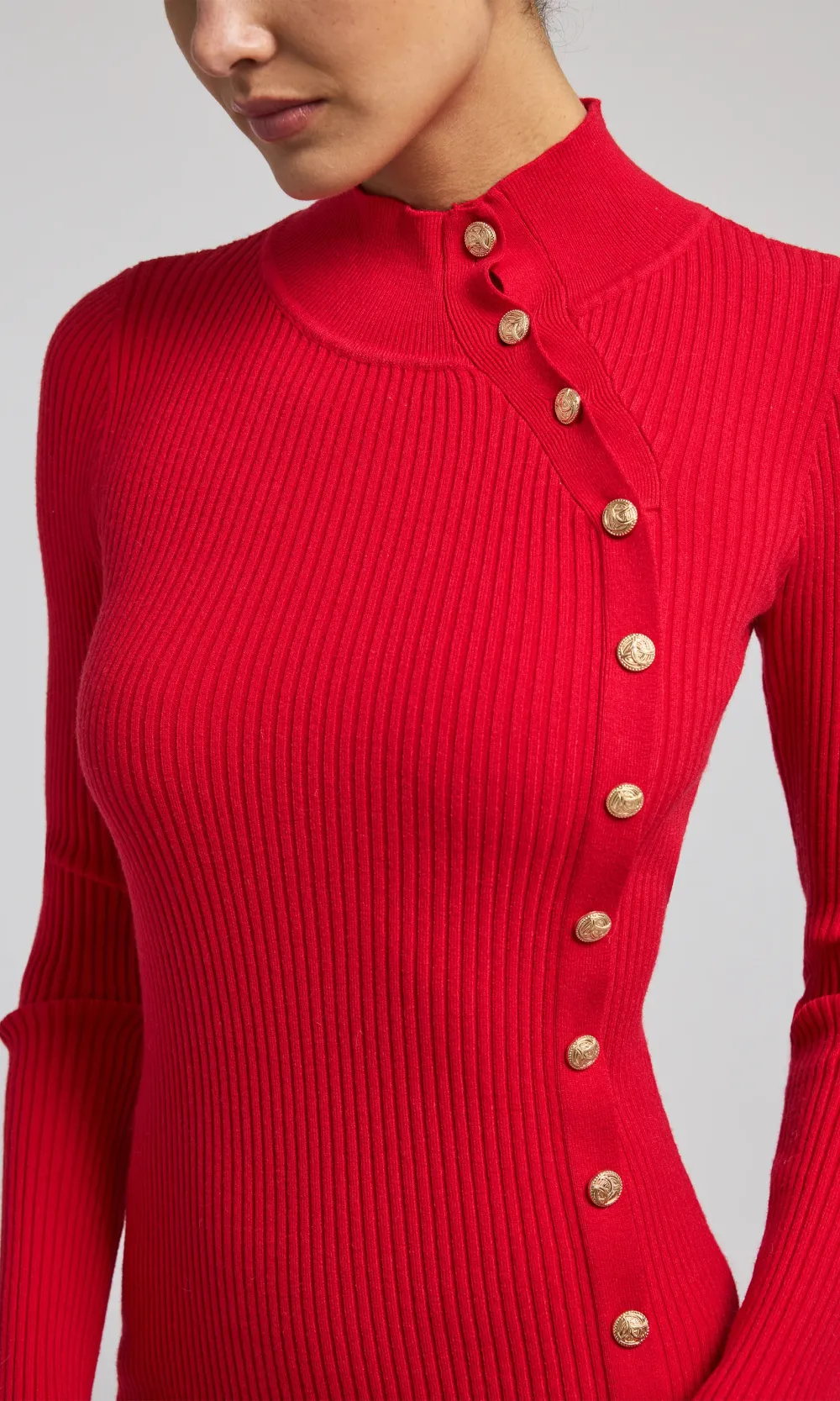 Red Ribbed Turtleneck Dress