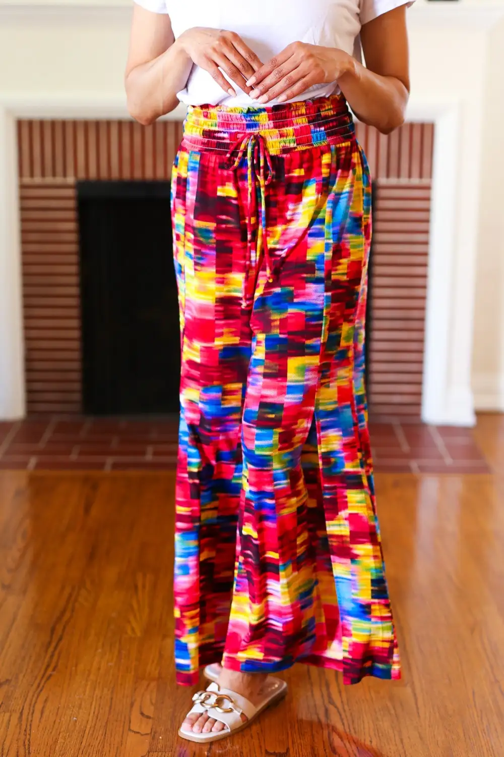 Kaleidoscope Smocked Waist Side Slit Palazzo Pants