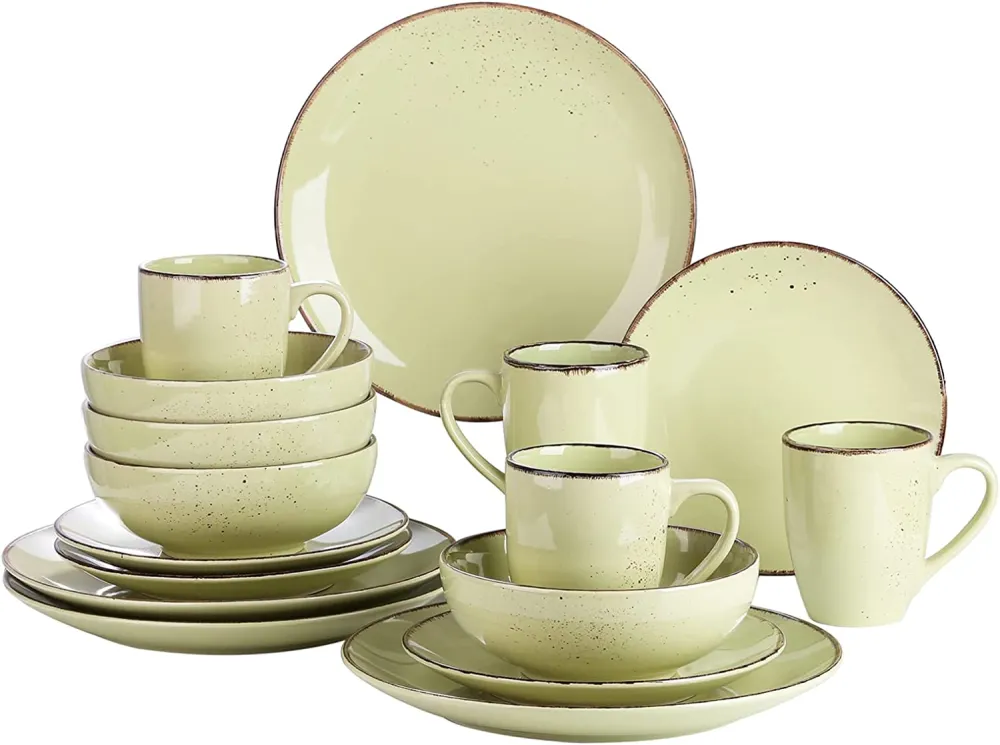 vancasso Navia Ceramic Dinnerware Set, 48 pieces Set of 12 Stoneware Spray Spot Patterned Service Dish with Dinner Plates, Salad Plates, Bowls, Mugs - Grey