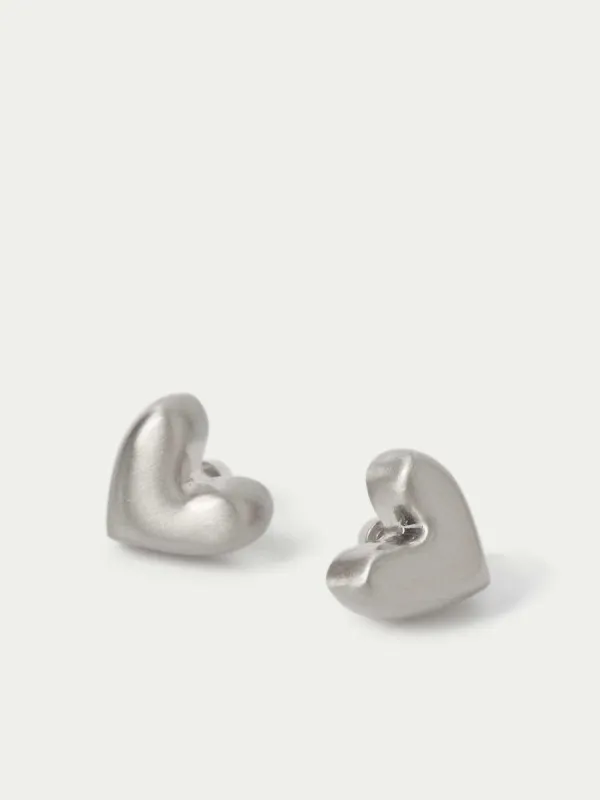Brushed Heart Stud Earrings