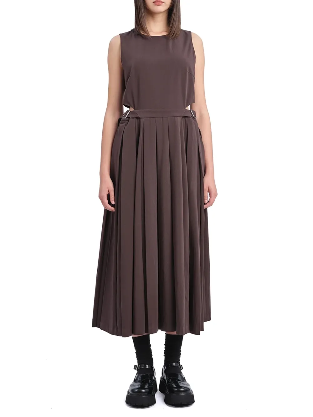 Brown Sleeveless Cut - out Maxi Dress