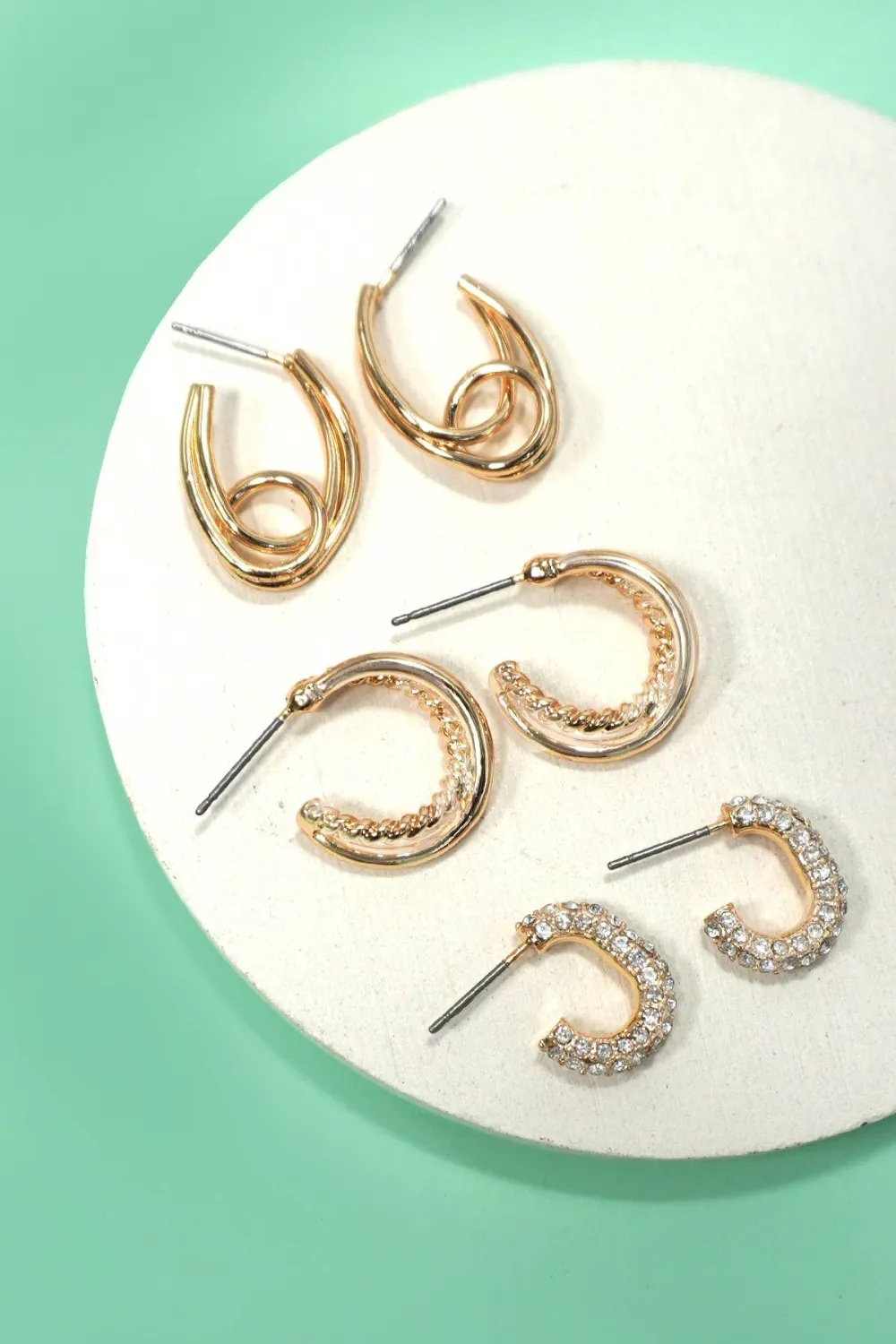 Trio Rhinestone Huggie Earrings