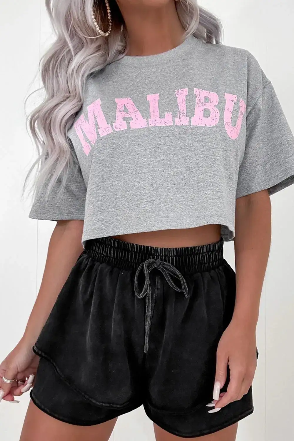 Wash French Terry High Waist Casual Shorts