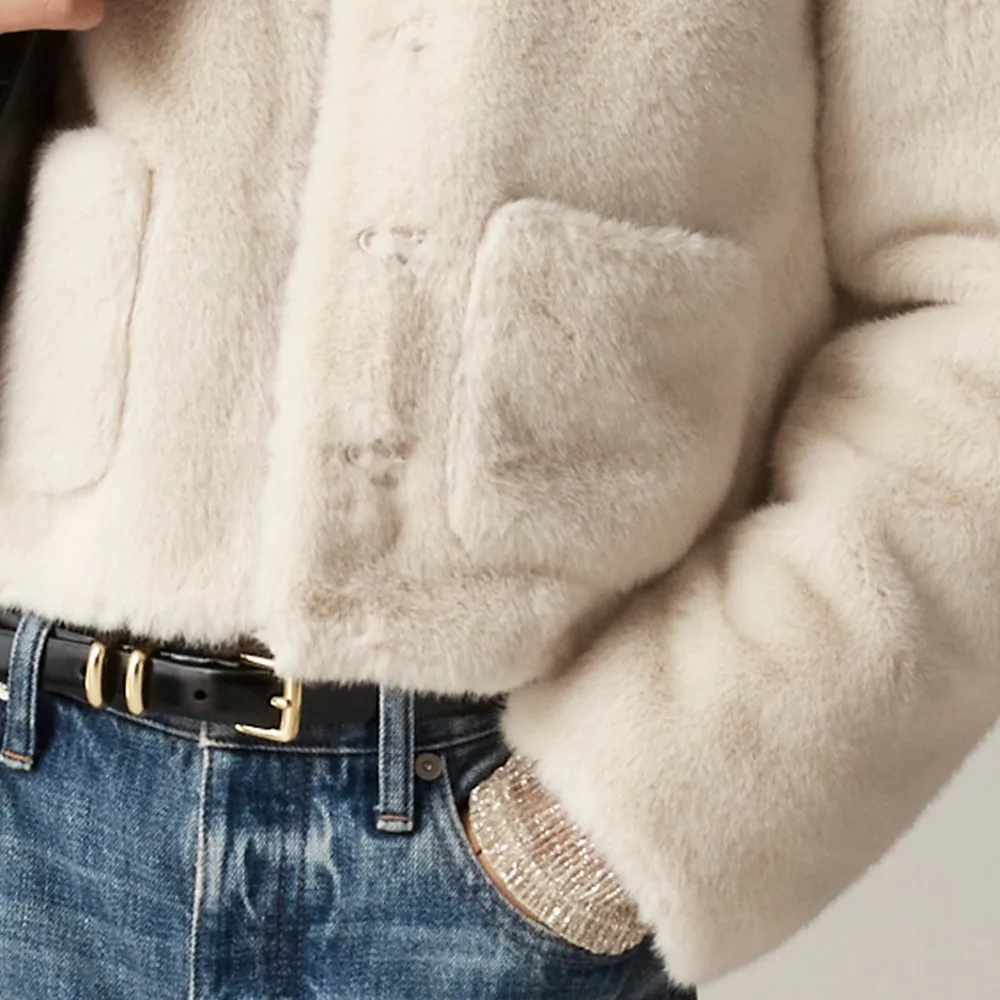 Crew Neck Faux Fur Jackets