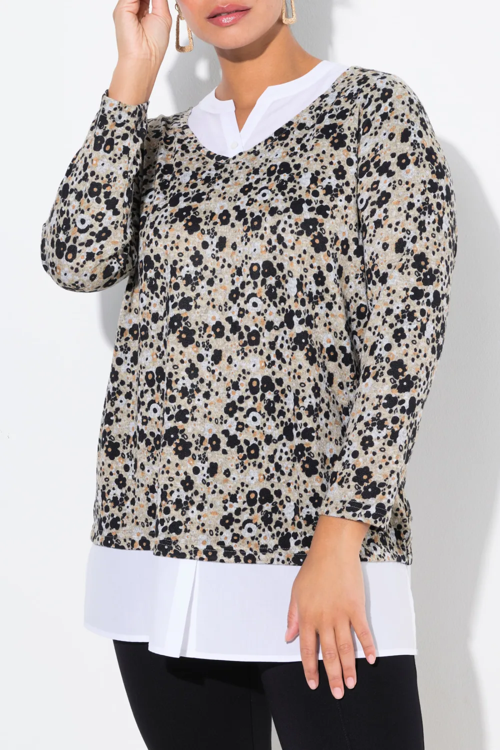 Small Floral Fake Two Sweaters