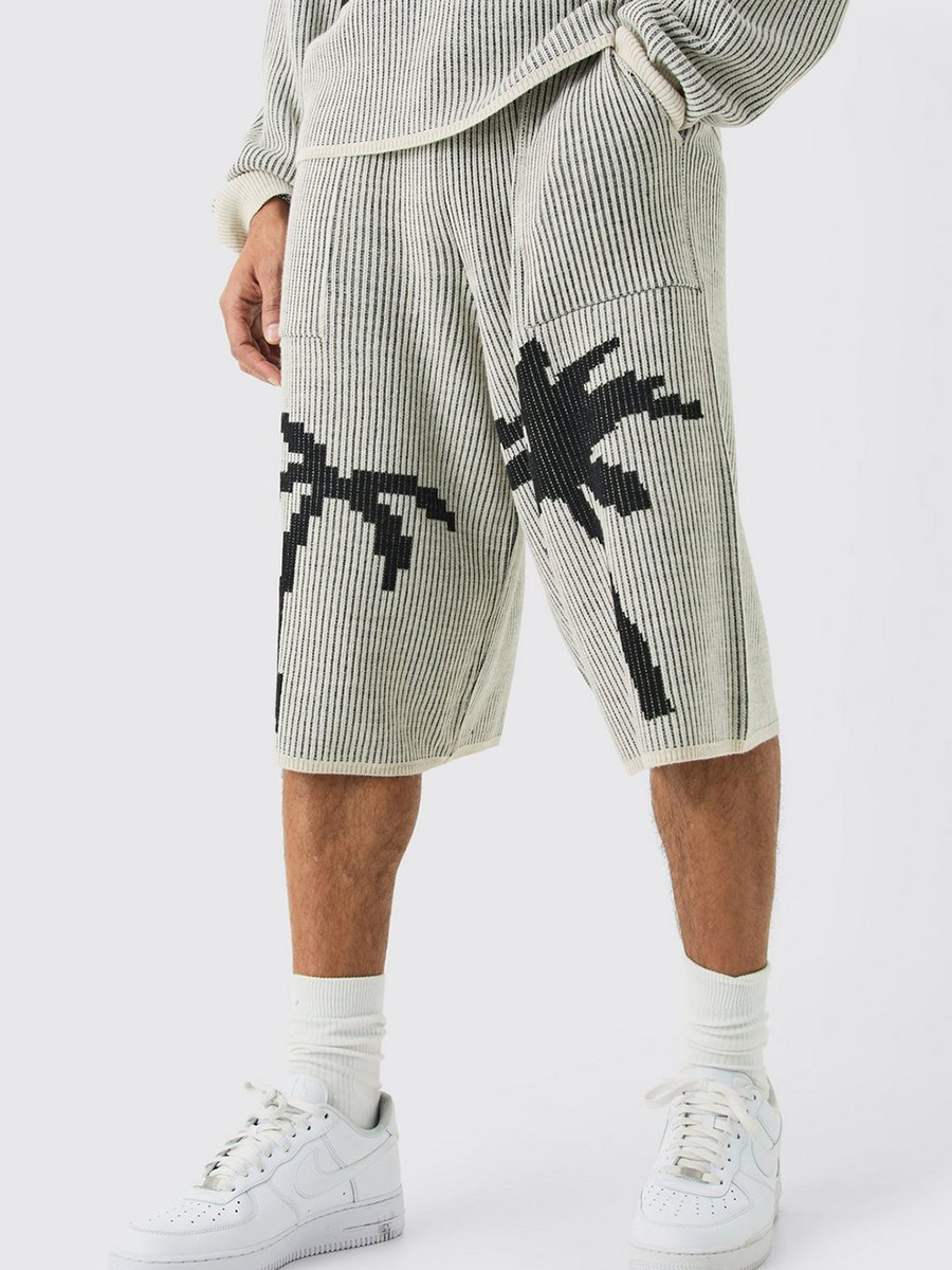 PALM JACQUARD RIBBED KNITTED JORT