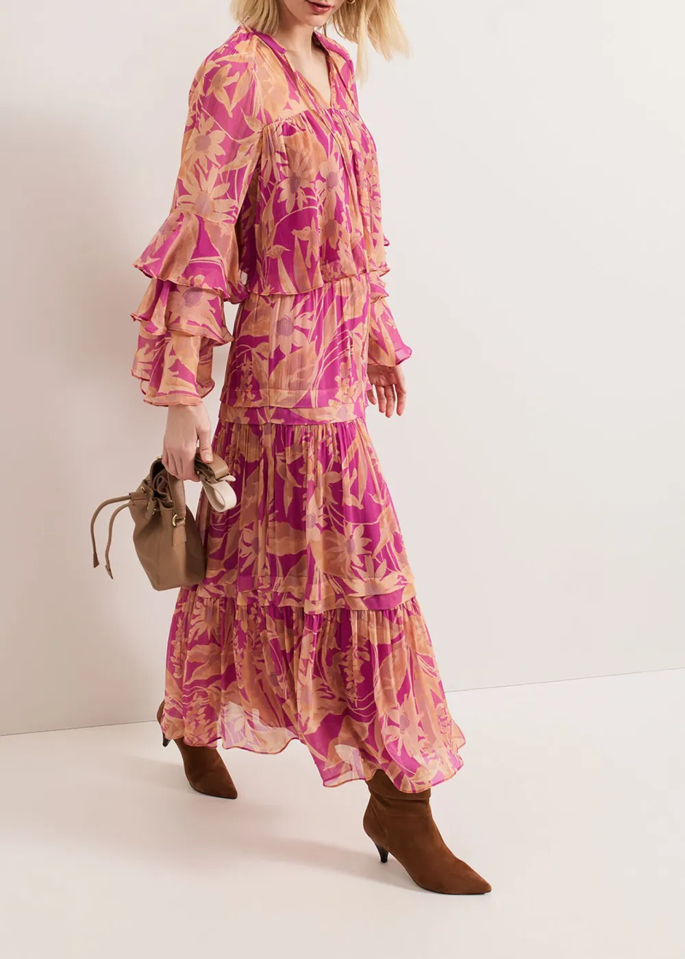 Gauze Floral Half-Length Dress