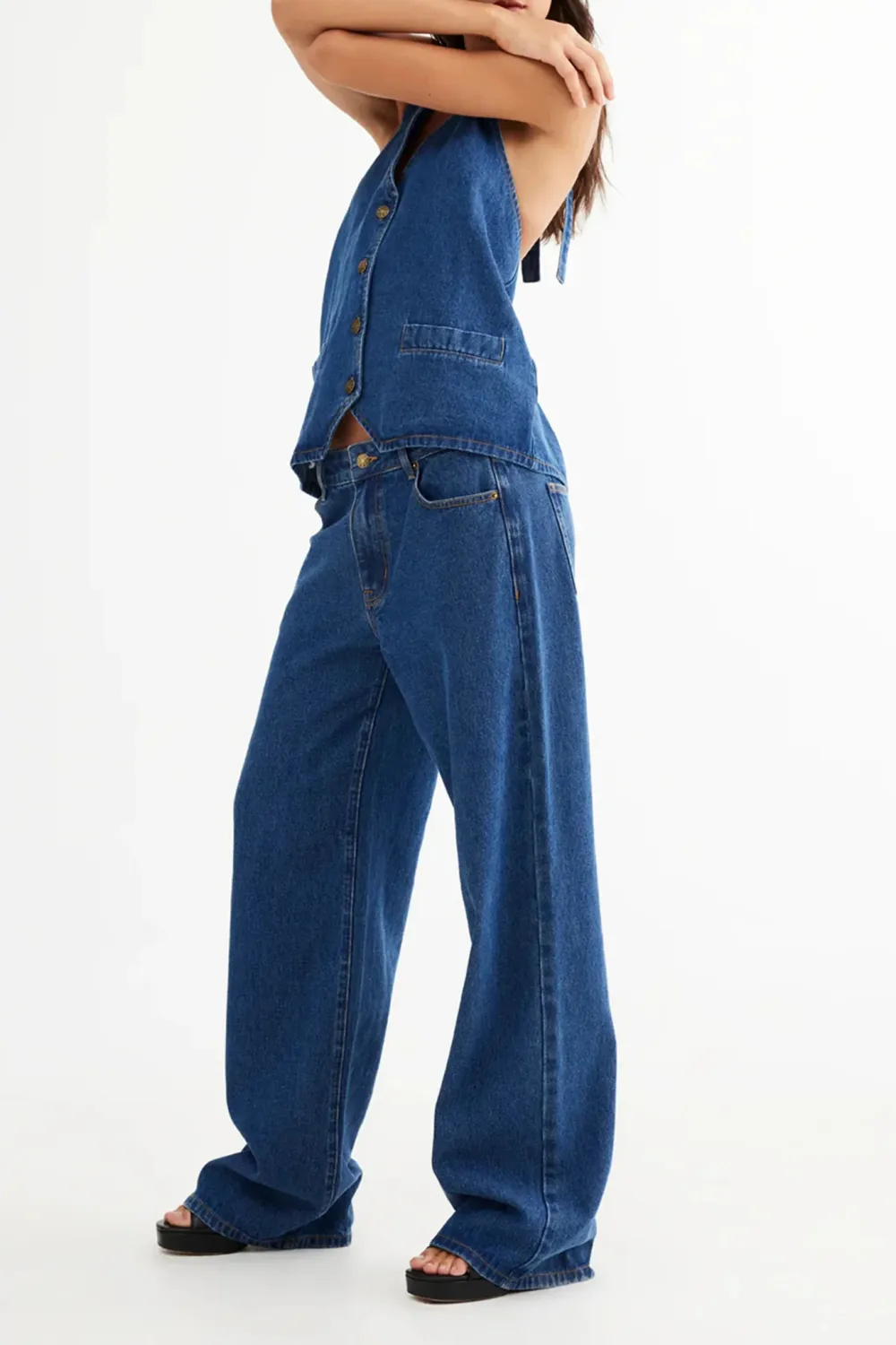 Designer Contrast Low-Rise Loose Jeans