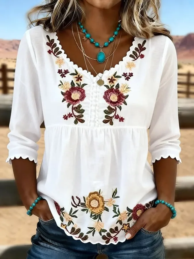 Women's Vintage Floral Print Patchwork Casual Shirt