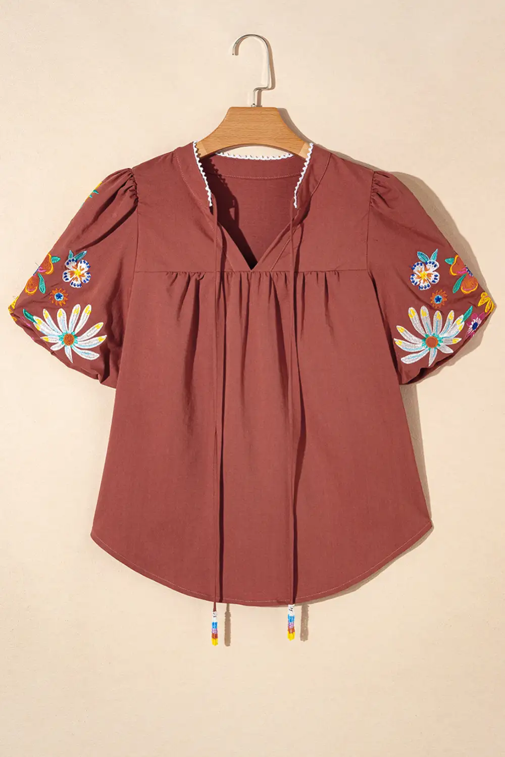 Softly Styled Floral Embroidered Puff Sleeve Blouse