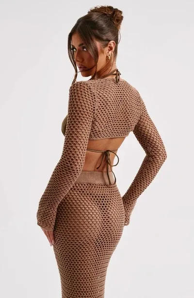 New Seaside Vacation Sunscreen Beach Skirt Sexy Hollow See-Through Long-Sleeved Knitted Suit