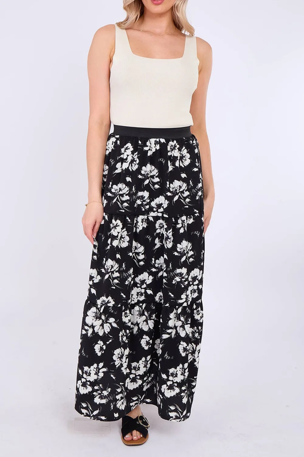Women's Solid Color Art Floral Print Skirt