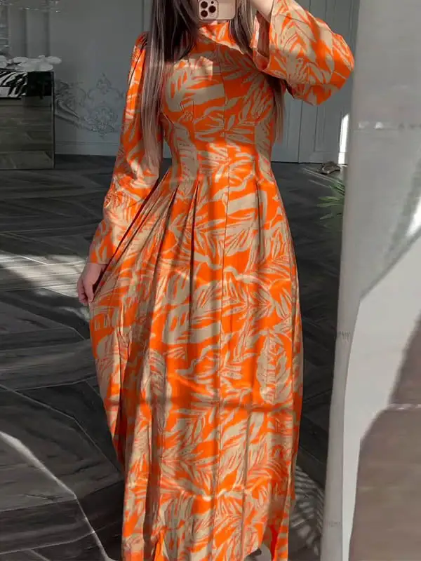 Mock Pleated Neck Maxi Dress