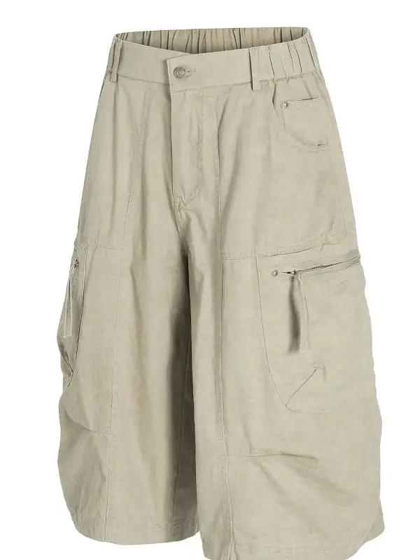 Relaxed Utility Cotton Blend Casual Shorts