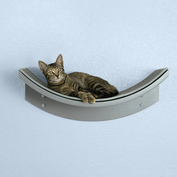 Lotus Leaf Cat Shelf - Wall-Mounted Wood Cat Furniture with Replaceable Carpet, Holds Up to 50 Lbs