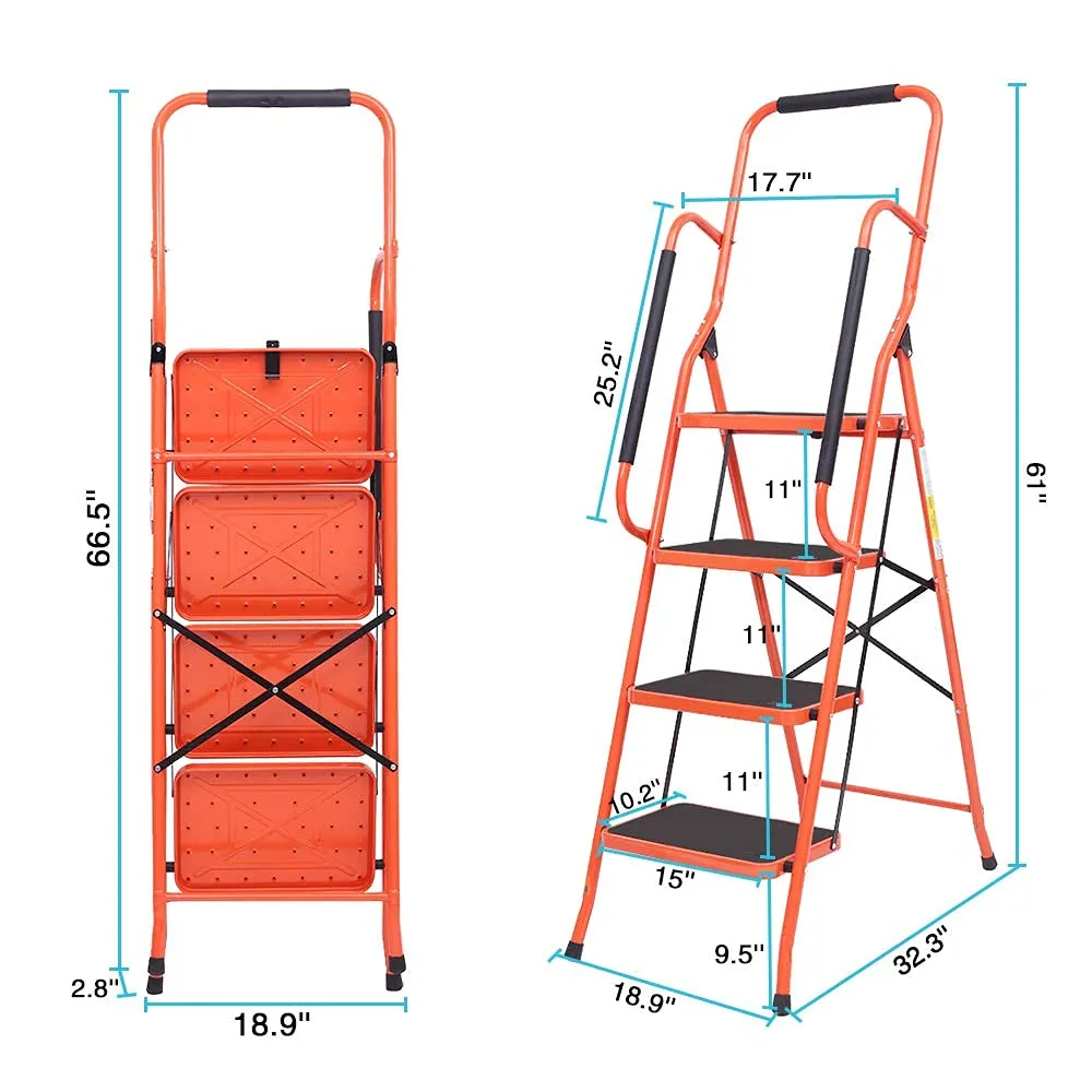 Safety Step Ladder Folding Padded Side Handrails Portable Heavy Duty Ladders 2/3/4 Step