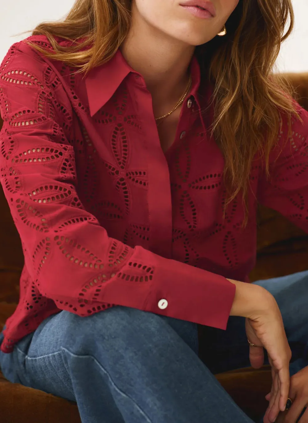 Casual Style Broderie Cropped Shirt