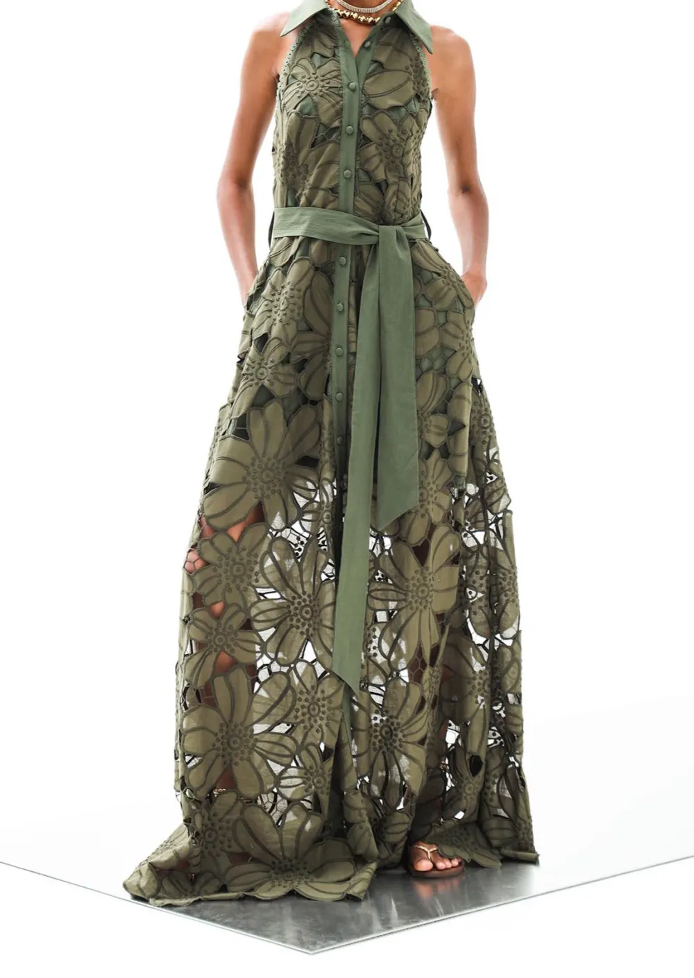 Floral Lace Backless Floor Maxi Dress