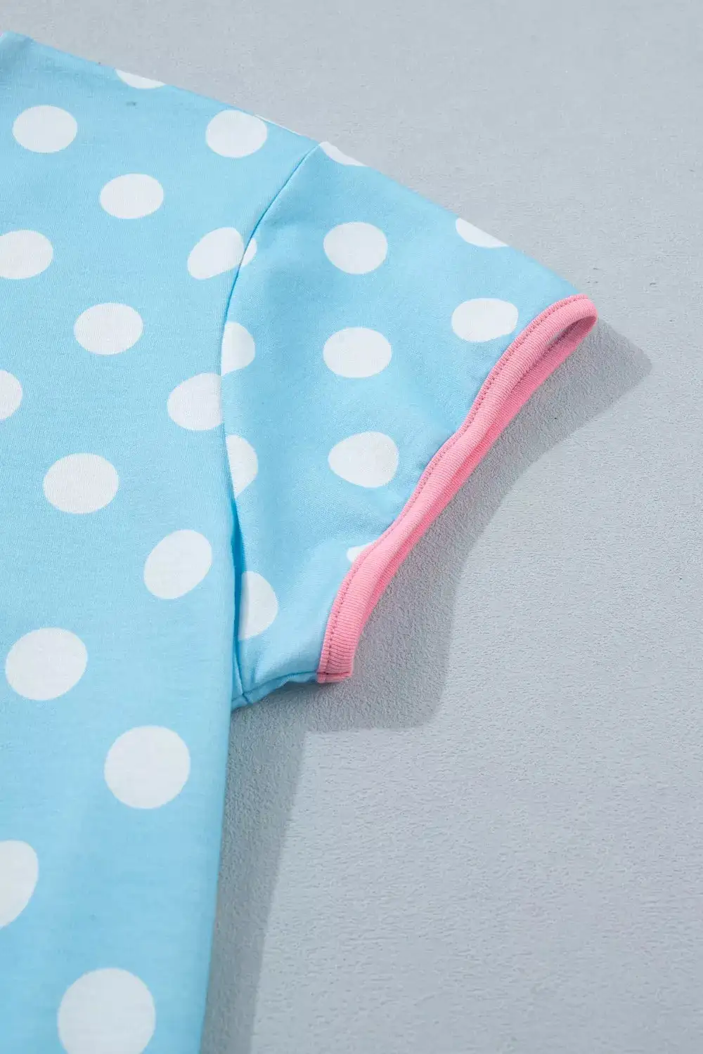 Polka Dot Contrast Trim Top Drawstring Shorts Set
