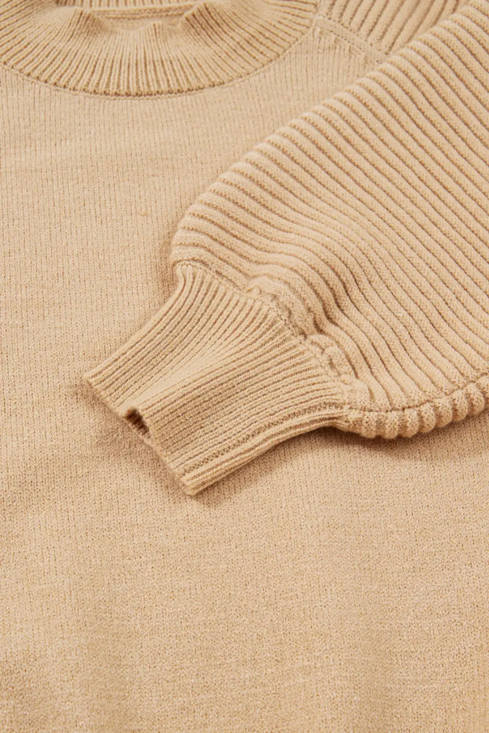 Plain Neck Puff Sleeve Detail Sweater