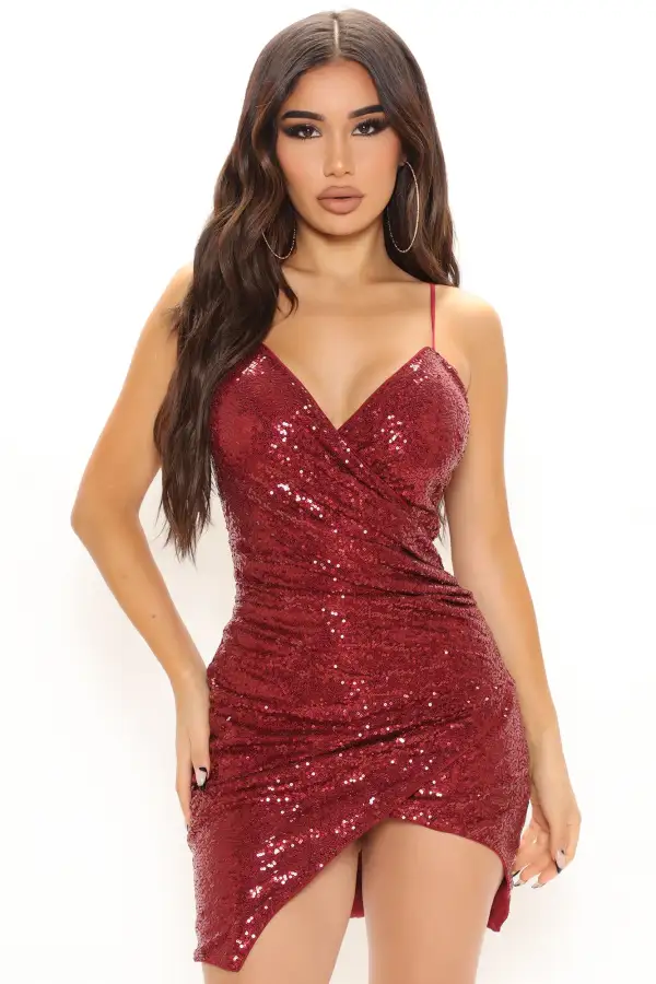Imported Bubbly Sequin Mini Dress - Wine