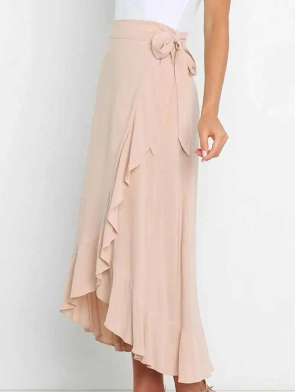 Irregular Tie Front Midi Skirt