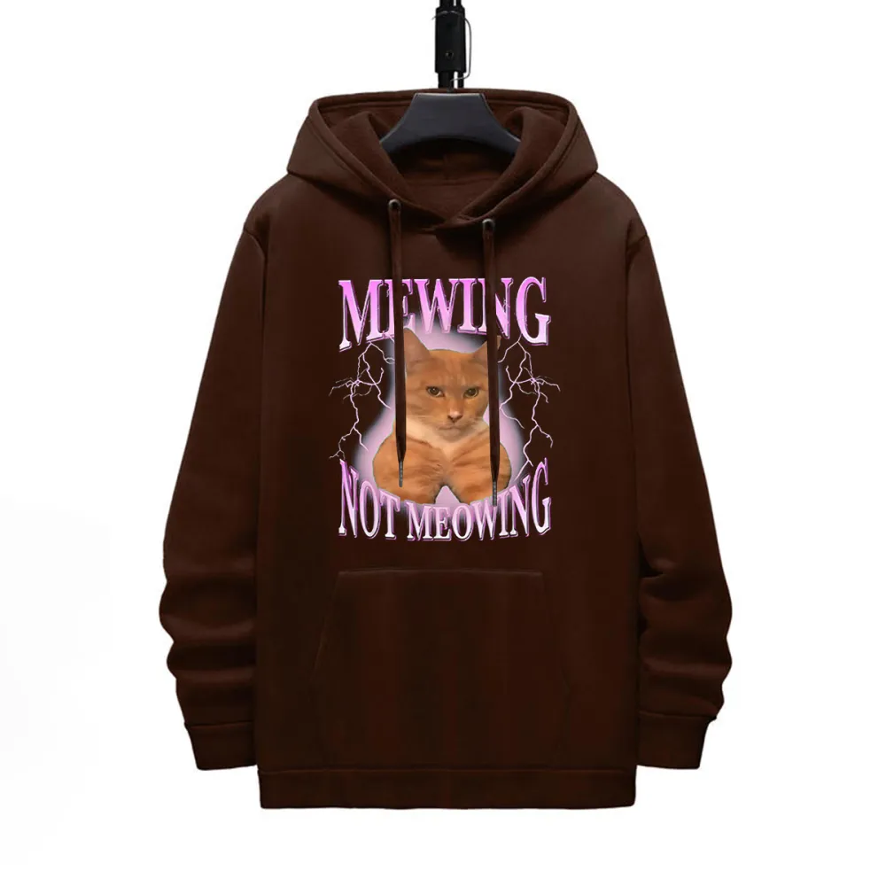MEWING NOT MEOWING PATTERN PRINTED HOODIE