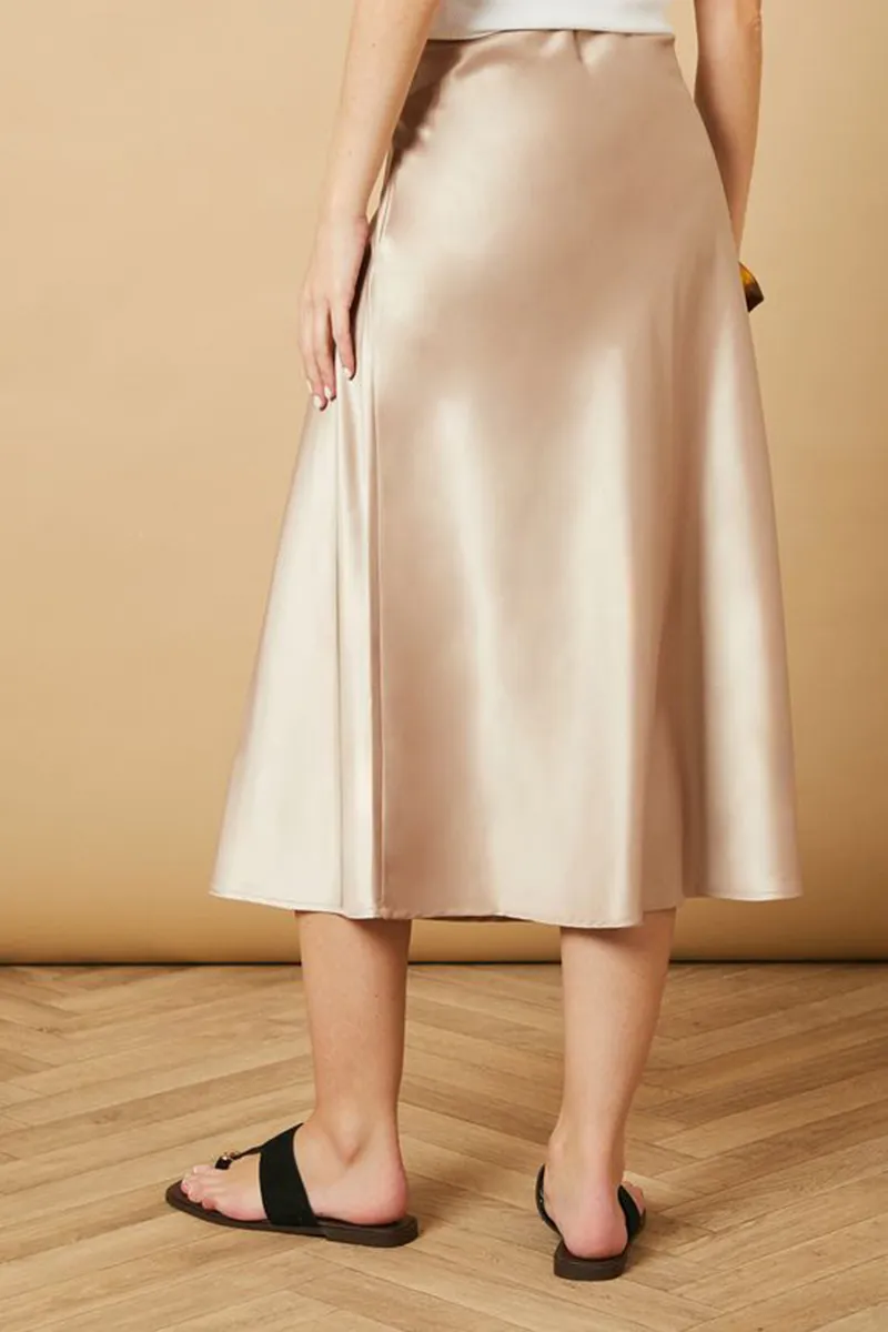 Casual Style Satin Midi Skirt