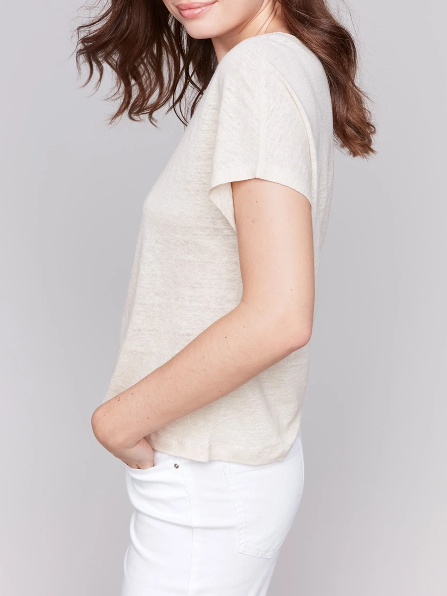 Linen Blend Soft V-Neck Short Sleeves