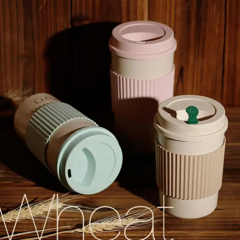 (Store Closing Sale) Wheat Fiber Straw Coffee Mug Double-wall Insulation Eco-friendly Coffee Cup Travel Leakproof Gift Mugs