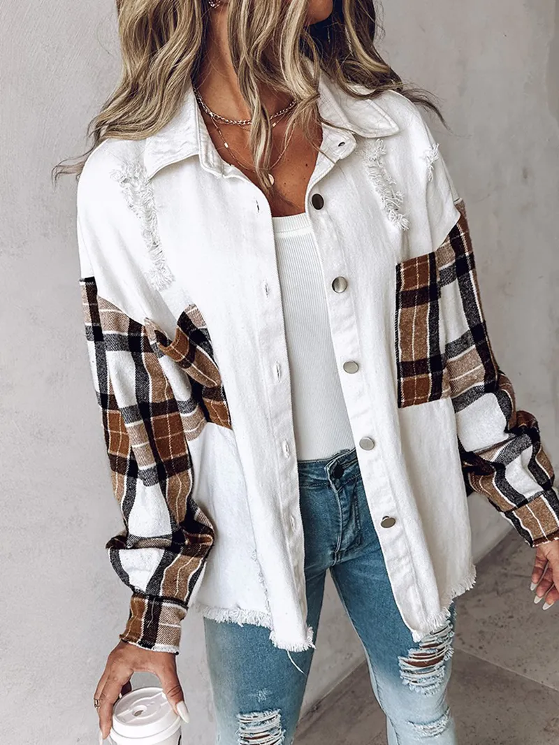 Women's contrast plaid patchwork jacket